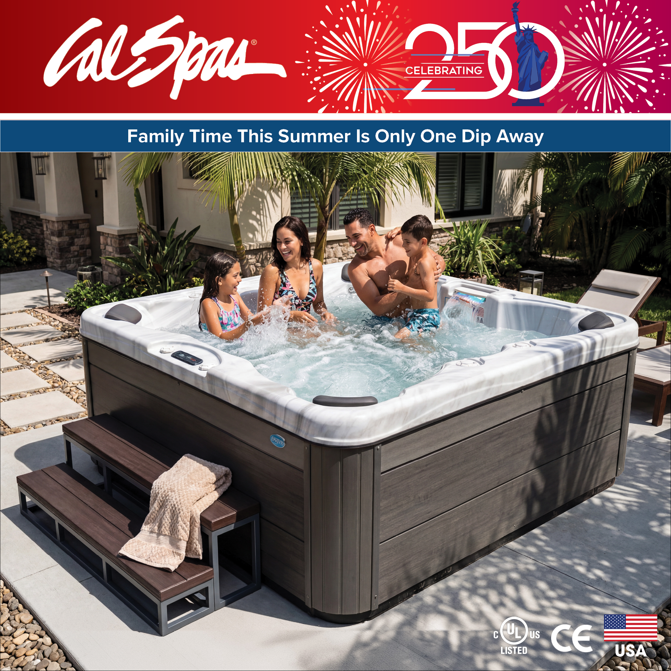 Calspas hot tub being used in a family setting - Shawnee
